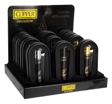 Clipper Feuerzeuge groß, 12er Display, METALL SILHOUETTE LEAVES